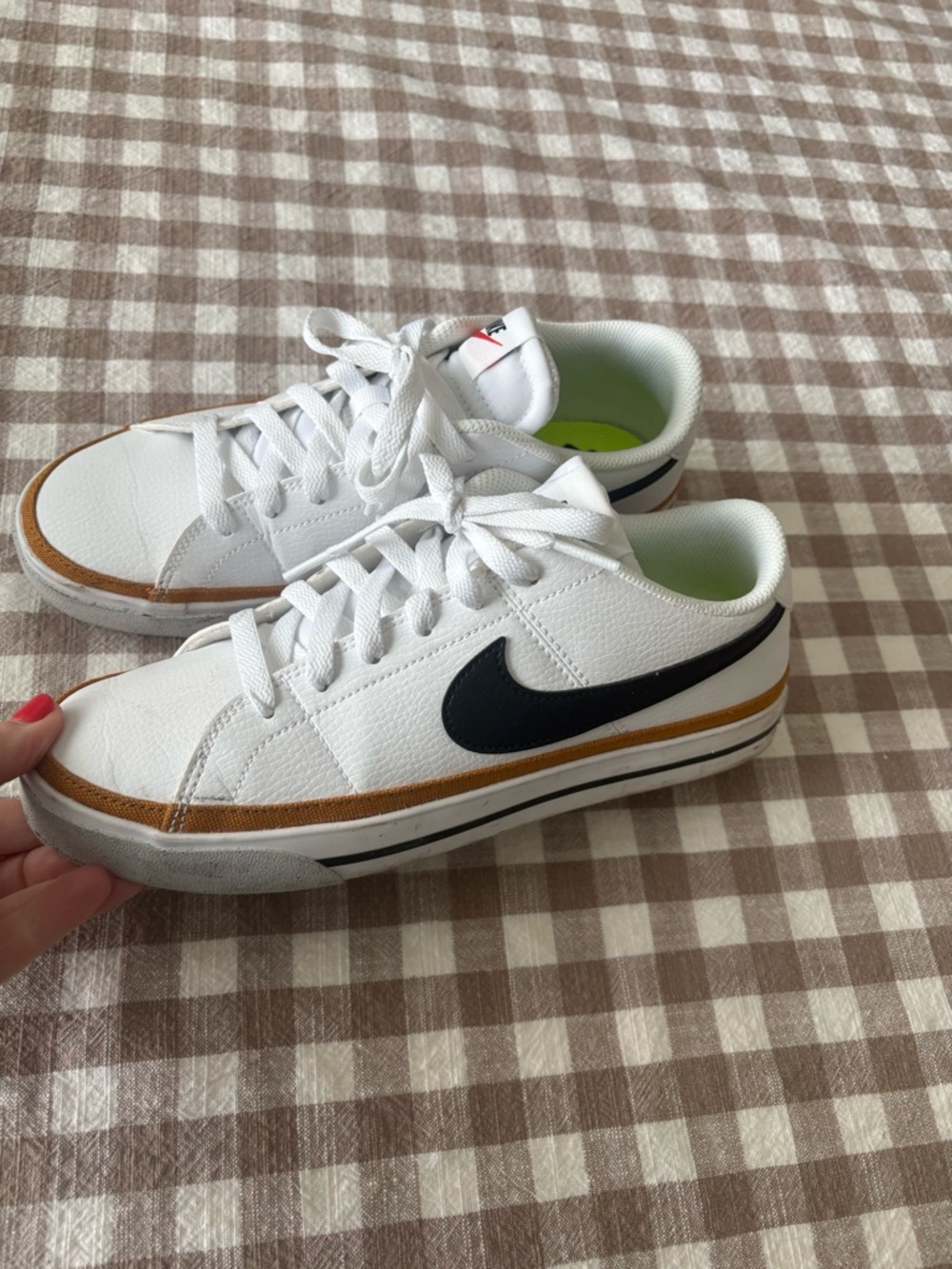 Nike Women’s White Sneakers with Black Swoosh and Brown Trim - Picture 2 of 7